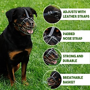 BRONZEDOG Adjustable Metal Wire Basket Muzzle for Large Dogs, Steel, Large