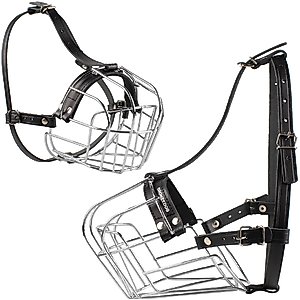 BRONZEDOG Adjustable Metal Wire Basket Muzzle for Large Dogs, Steel, Large