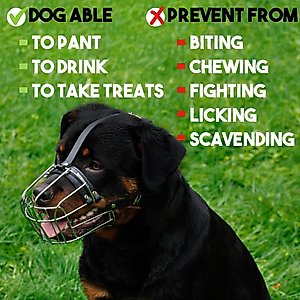 BRONZEDOG Adjustable Metal Wire Basket Muzzle for Large Dogs, Steel, Large