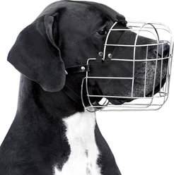 BRONZEDOG Mask with Leather Straps Muzzle for Extra Large Dogs, Steel, X-Large
