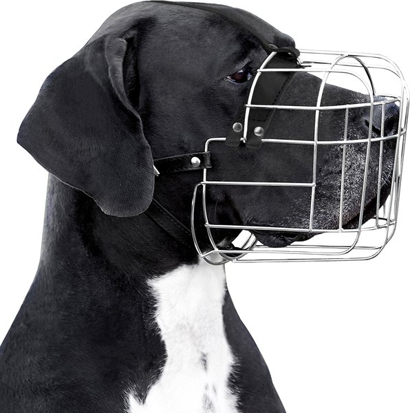 BRONZEDOG Adjustable Metal Wire Basket Muzzle For Large Dogs
