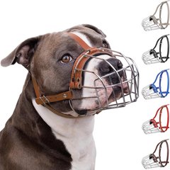 BRONZEDOG Pitbull Breathable Metal Basket Dog Muzzle, Large, Brown