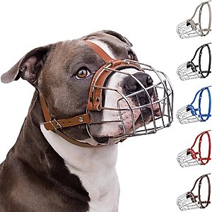 BRONZEDOG Pitbull Breathable Metal Basket Dog Muzzle, Large, Brown