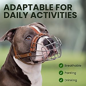 BRONZEDOG Pitbull Breathable Metal Basket Dog Muzzle, Large, Brown