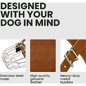 BRONZEDOG Pitbull Breathable Metal Basket Dog Muzzle, Large, Brown