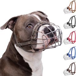 BRONZEDOG Pitbull Breathable Metal Basket Dog Muzzle, Large, Gray