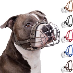 BRONZEDOG Pitbull Breathable Metal Basket Dog Muzzle, Large, Gray