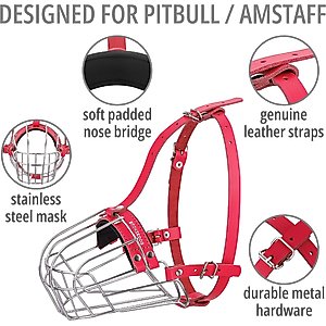 BRONZEDOG Pitbull Breathable Metal Basket Dog Muzzle, Large, Pink