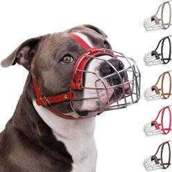 BRONZEDOG Pitbull Breathable Metal Basket Dog Muzzle, Large, Red
