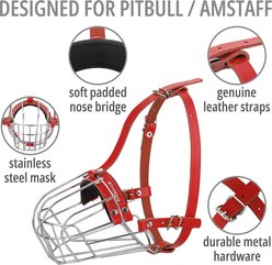 BRONZEDOG Pitbull Breathable Metal Basket Dog Muzzle, Large, Red slide 2 of 5