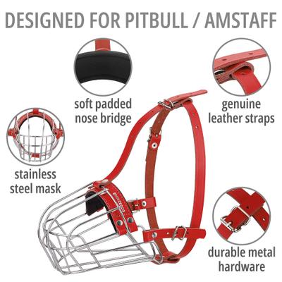 Show full view: BRONZEDOG Pitbull Breathable Metal Basket Dog Muzzle, Large, Red slide 4 of 7