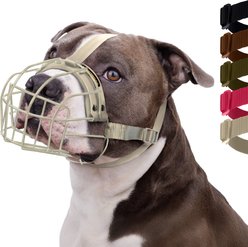 BRONZEDOG Pitbull Breathable Metal Basket Nylon Dog Muzzle, Large, Gray