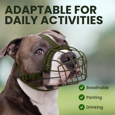 Show full view: BRONZEDOG Pitbull Breathable Metal Basket Nylon Dog Muzzle, Large, Military Green slide 4 of 7