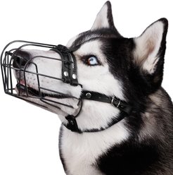BRONZEDOG PVC & Wire Basket Dog Muzzle for Medium Large Dogs, Black, Size 3