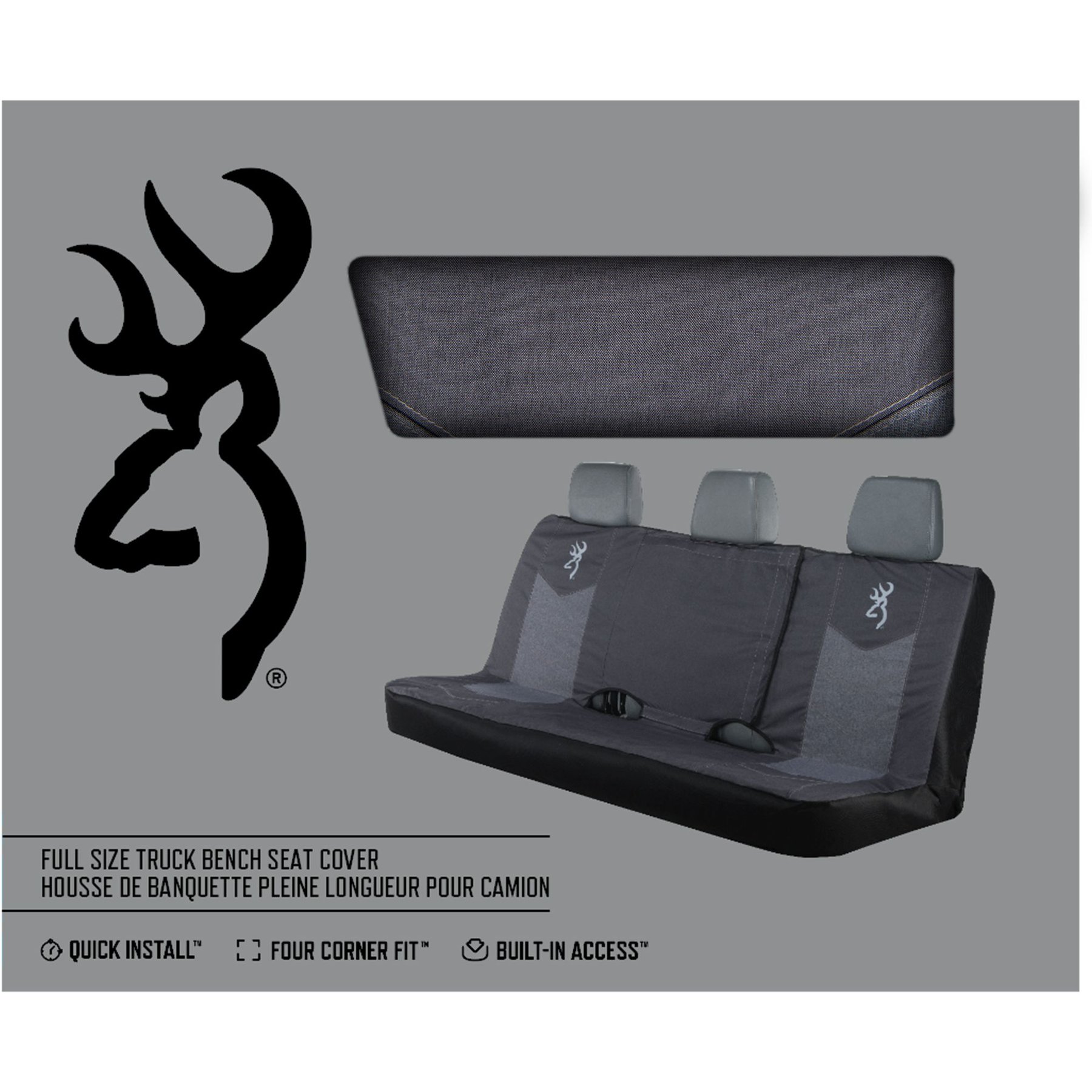 Browning Full Bench Car Seat Cover, Chevron Heather Black