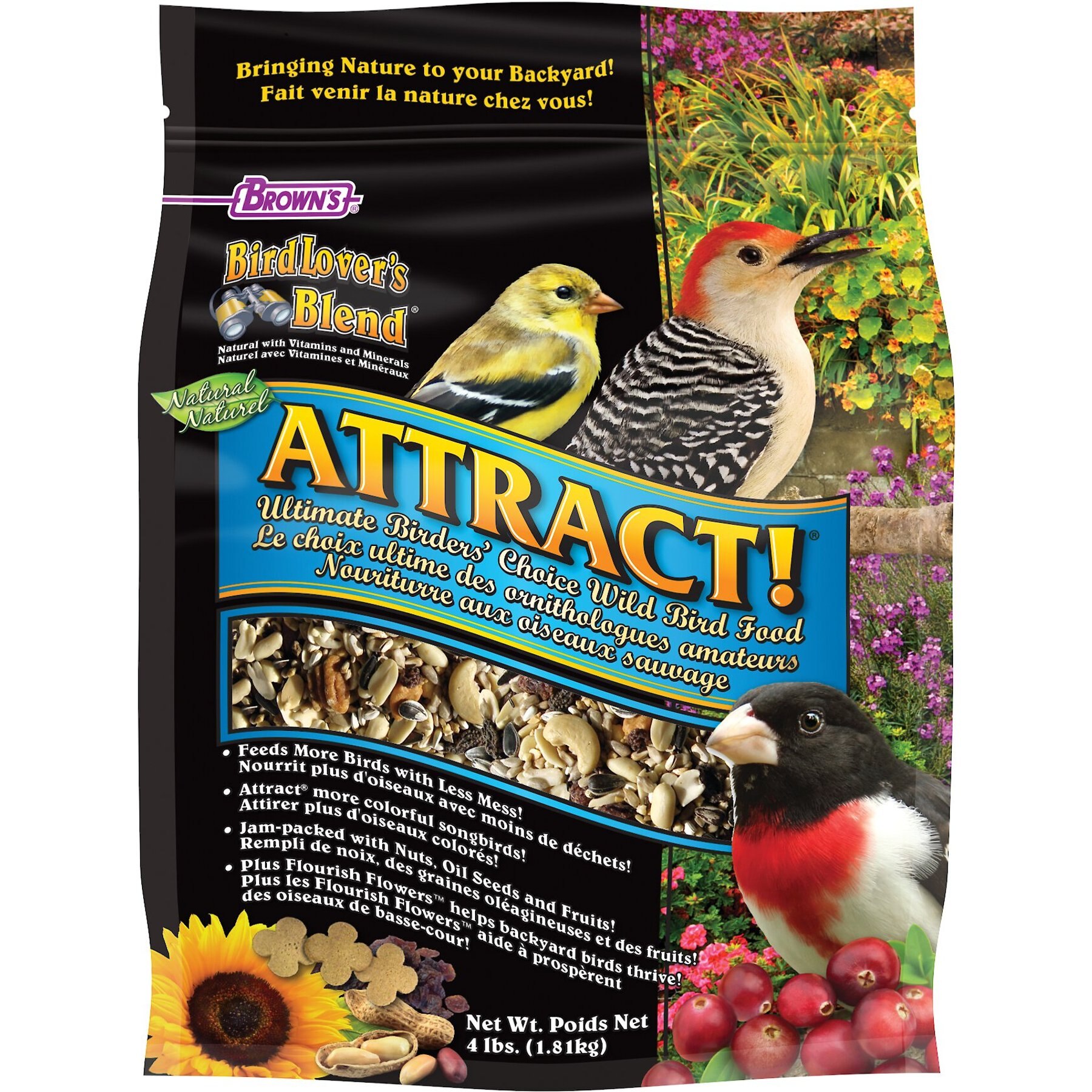 Brown's Bird Lover's Blend Attract! Birders' Choice Ultimate Blend Bird Food, 4-lb bag