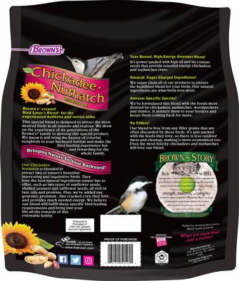 Show full view: Brown's Bird Lover's Blend Chickadee Nuthatch Wild Bird Food, 4.5-lb bag slide 2 of 8