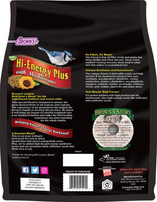 Show full view: Brown's Bird Lover's Blend Hi-Energy Plus with Mealworms Wild Bird Food, 5-lb bag slide 2 of 8