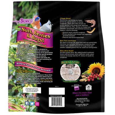 Show full view: Brown's Bird Lover's Blend Nuts, Berries & Bugs! Gourmet Wild Bird Food, 5-lb bag slide 2 of 9