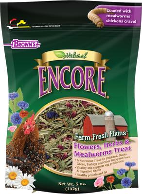 Show full view: Brown's Encore Natural Farm Fresh Fixins Flowers, Herbs & Mealworms Bird Treats, 5-oz bag slide 1 of 5