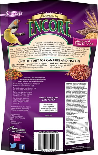 Brown's Encore Premium Canary & Finch Bird Food, 1-lb bag