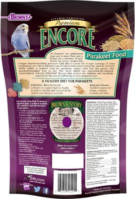 Show full view: Brown's Encore Premium Parakeet Food, 1-lb bag slide 2 of 7
