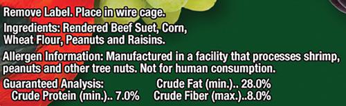 Show full view: Brown's Garden Chic! Amazin' Raisin Suet Wild Bird Food, 11.75-oz tray, case of 8 slide 2 of 3