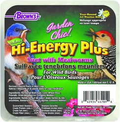 Brown's Garden Chic! Hi-Energy Plus Suet with Mealworms Wild Bird Food, 11.5-oz tray, case of 8