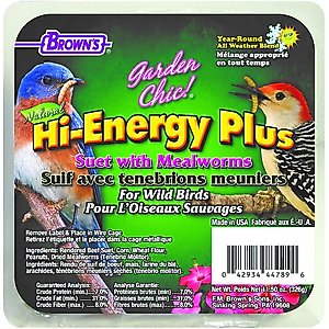 Brown's Garden Chic! Hi-Energy Plus Suet with Mealworms Wild Bird Food, 11.5-oz tray, case of 8