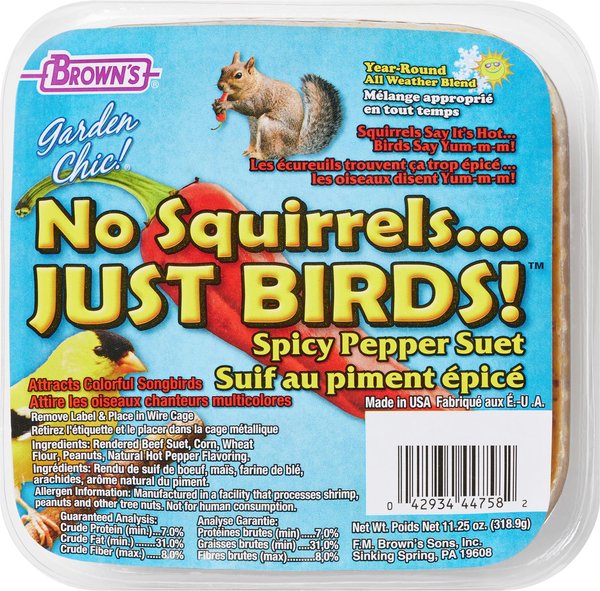 Brown's Garden Chic! No Squirrels... Just Birds! Spicy Pepper Suet Wild Bird Food