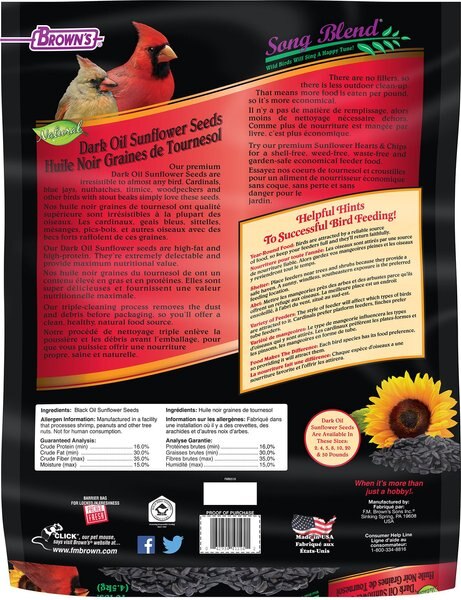 Brown's Song Blend Dark Oil Sunflower Seeds Bird Food