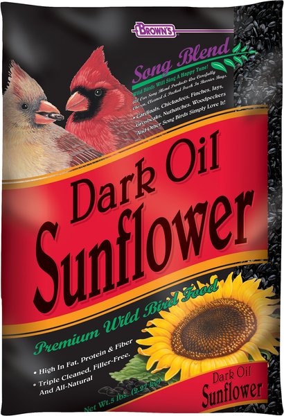Show full view: Brown's Song Blend Dark Oil Sunflower Seeds Bird Food, 5-lb bag slide 1 of 10