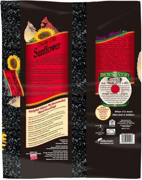 Show full view: Brown's Song Blend Dark Oil Sunflower Seeds Bird Food, 5-lb bag slide 6 of 10