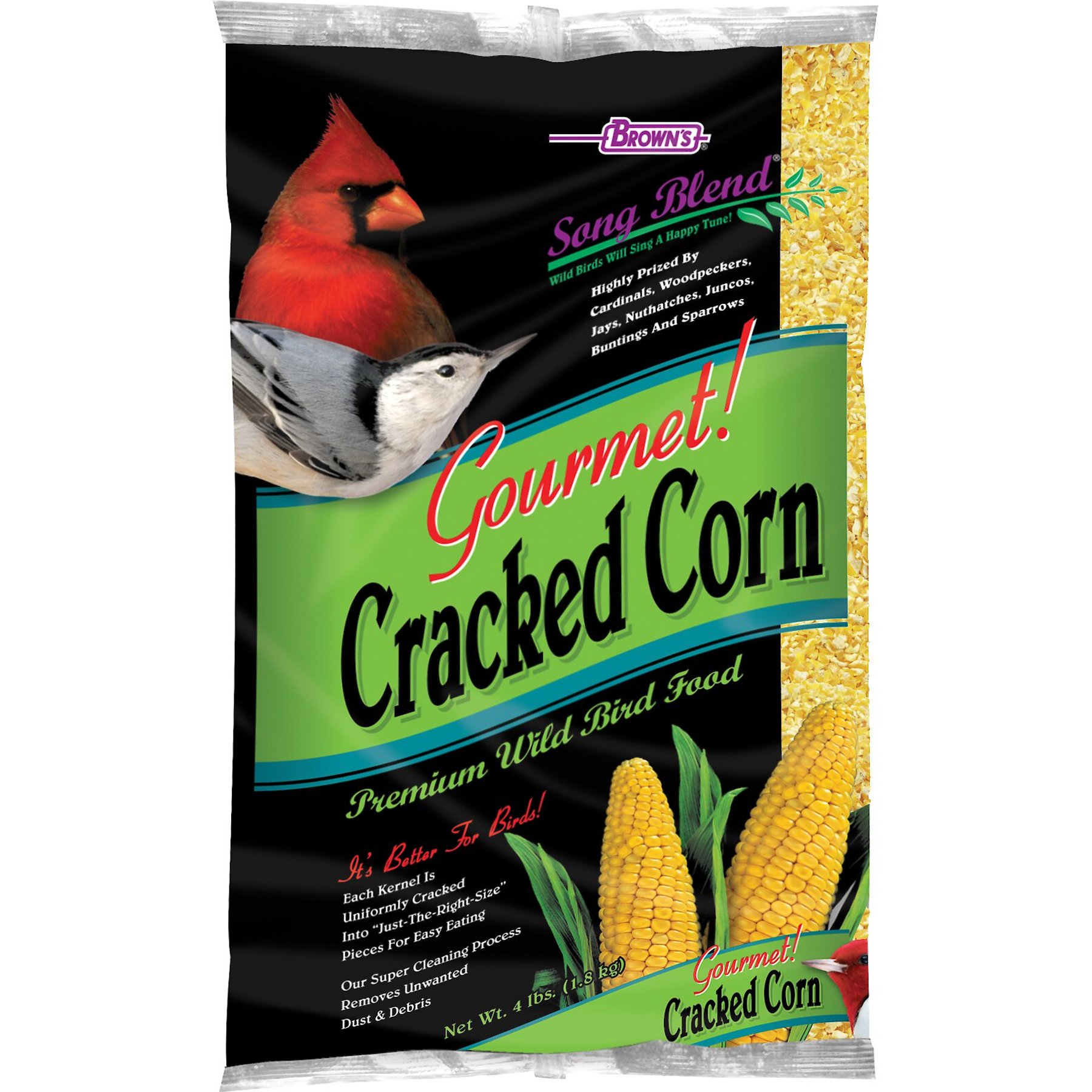 Brown's Song Blend Gourmet! Cracked Corn Wild Bird Food, 4-lb bag, case of 12