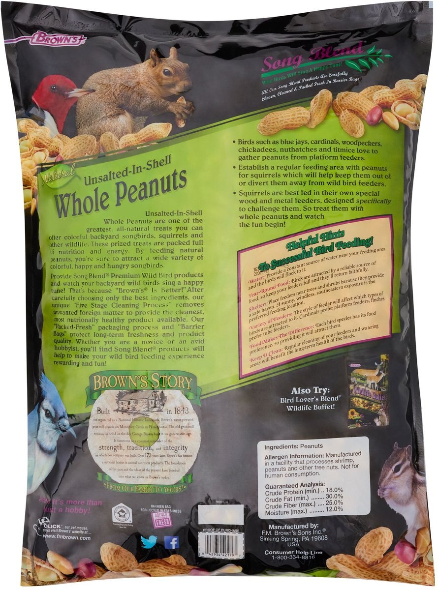 Brown's Song Blend Unsalted-In-Shell Whole Peanuts Wild Bird Food