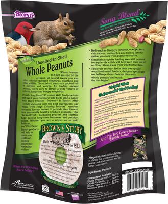 Show full view: Brown's Song Blend Unsalted-In-Shell Whole Peanuts Wild Bird Food, 2-lb bag slide 2 of 7