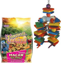 Brown's Tropical Carnival Big Bites with ZOO-Vital Biscuits Macaw Food + Super Bird Creations 4 Way Play Toy