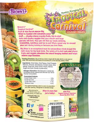 Show full view: Brown's Tropical Carnival Fruit & Nut Macaw Big Bites! Bird Treats, 10-oz bag slide 2 of 5