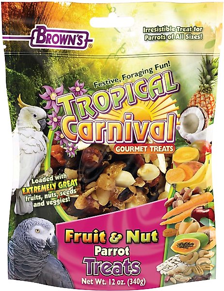 Show full view: Brown's Tropical Carnival Fruit & Nut Parrot Bird Treats, 12-oz bag slide 1 of 6