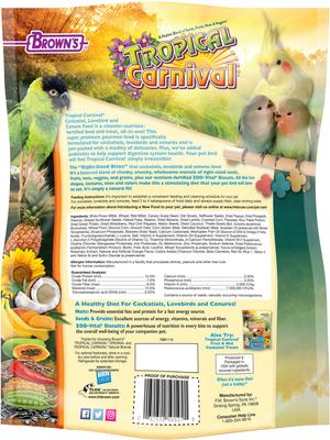 Show full view: Brown's Tropical Carnival Gourmet Cockatiel Food, 3-lb bag slide 2 of 6