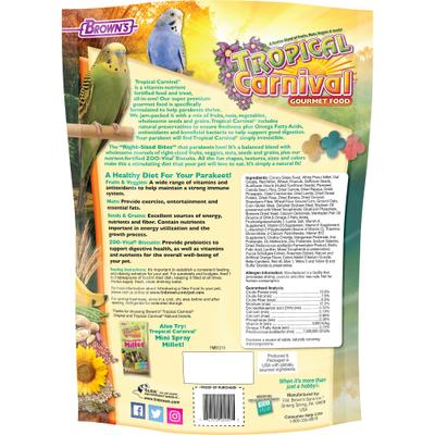 Show full view: Brown's Tropical Carnival Gourmet Parakeet Food, 2-lb bag slide 2 of 8