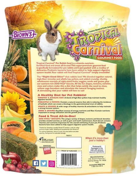 Brown's Tropical Carnival¬†Natural Behaviors Foraging Pellets Adult Pet Rabbit Food, 12-oz bag