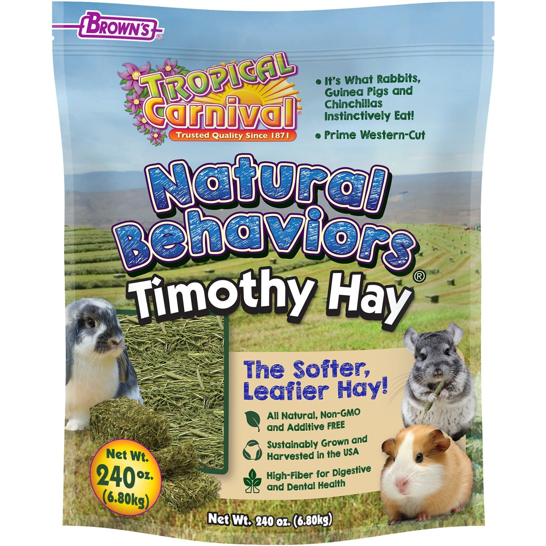 Brown's Tropical Carnival Natural Behaviors Timothy Hay Small Animal Food, 240-oz bag