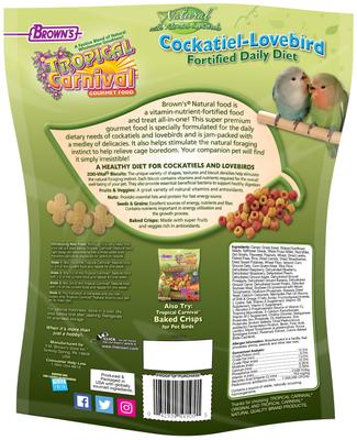 Show full view: Brown's Tropical Carnival Natural Fortified Daily Diet Cockatiel & Lovebird Food, 2.5-lb bag slide 2 of 5