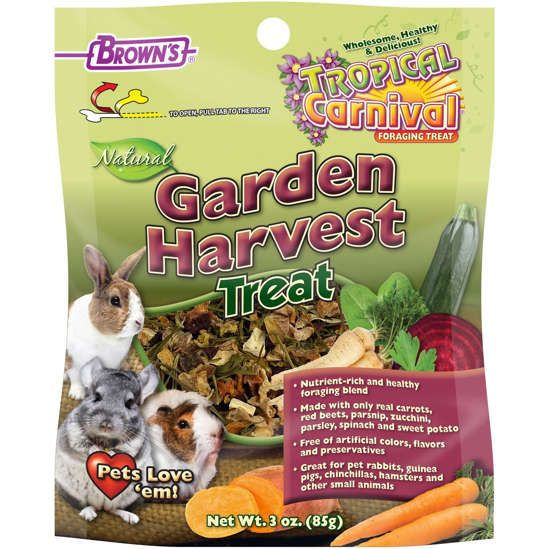 Brown's Tropical Carnival Natural Garden Harvest Small Pet Treats, 3-oz bag