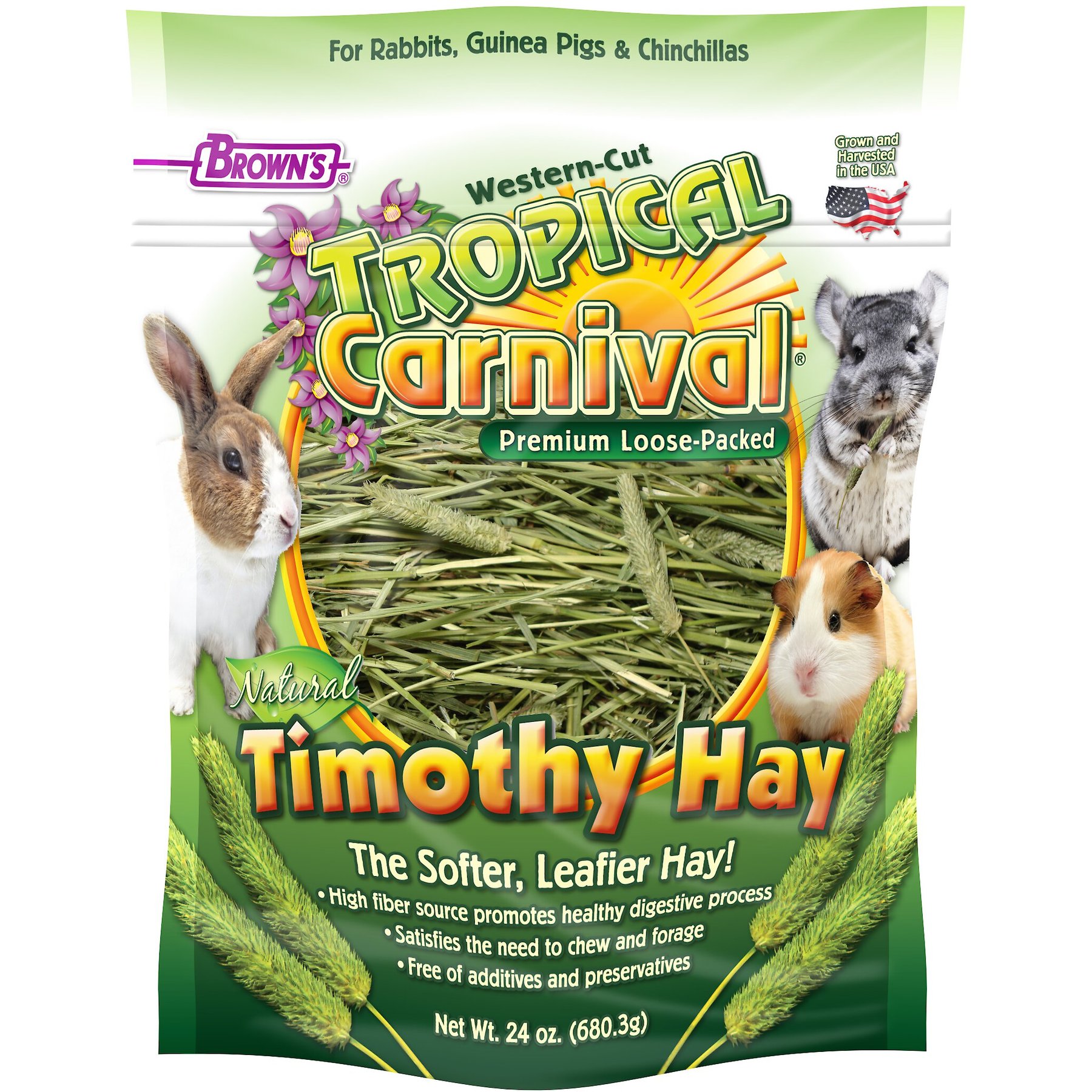 Brown's Tropical Carnival Natural Timothy Hay Small Animal Food, 24-oz