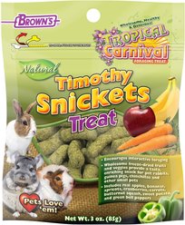 Brown's Tropical Carnival Natural Timothy Snickets Rabbit, Guinea Pig, Chinchilla Treats, 3-oz bag