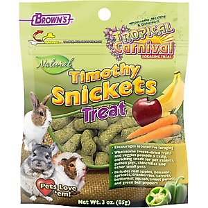 Brown's Tropical Carnival Natural Timothy Snickets Rabbit, Guinea Pig, Chinchilla Treats, 3-oz bag