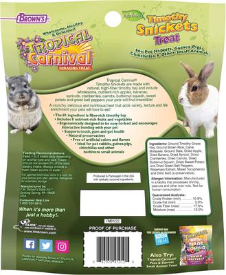 Show full view: Brown's Tropical Carnival Natural Timothy Snickets Rabbit, Guinea Pig, Chinchilla Treats, 3-oz bag slide 2 of 4