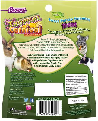 Show full view: Brown's Tropical Carnival Sweet Potato Yummies Small Animal Treats, 3.5-oz bag slide 2 of 5